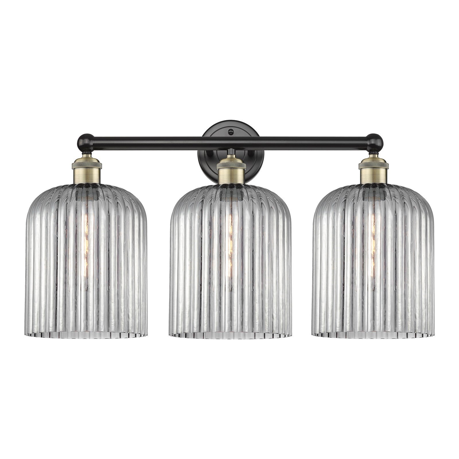 Innovations Bridal Veil 23in 3-Light Bath Vanity Light | Art Nouveau Black Antique Brass and Light Smoke Ribbed Glass | Model 616-3W-BAB-G559-8SM