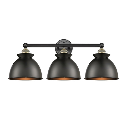 Innovations Adirondack 26in 3-Light Bath Vanity Light | Industrial Black Antique Brass and Matte Black Metal Shade | Bathroom | Model 616-3W-BAB-M14-BK