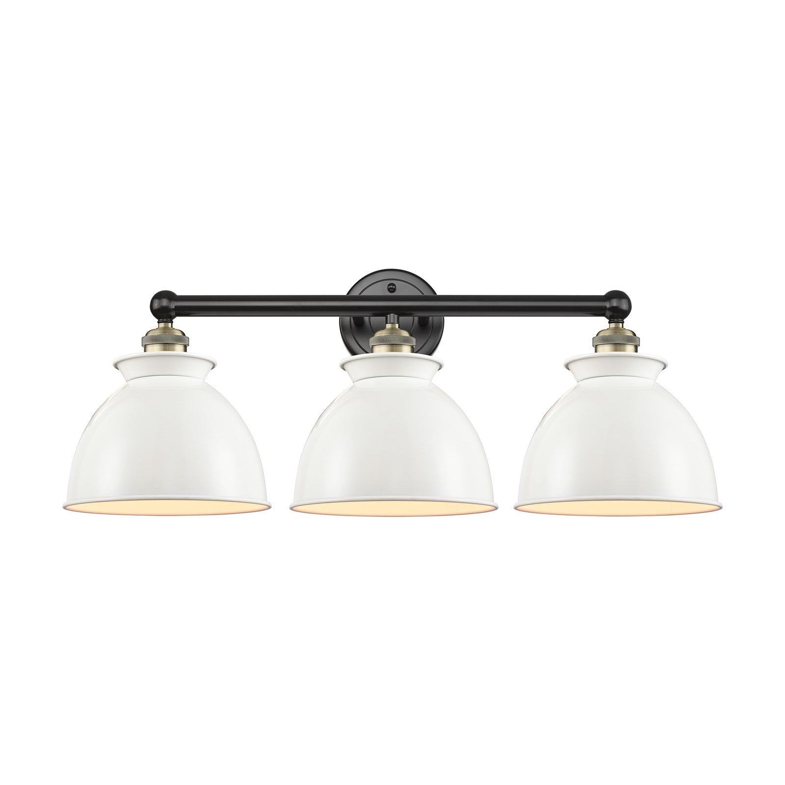 Innovations Adirondack 26in 3-Light Bath Vanity Light | Industrial Black Antique Brass and Glossy White Metal Shade | Bathroom | Model 616-3W-BAB-M14-W