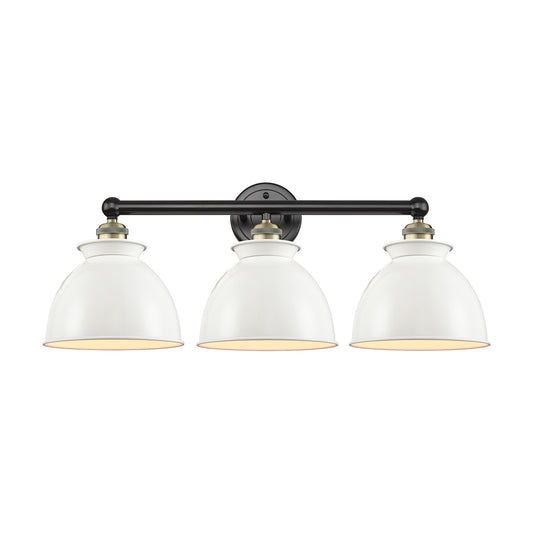 Innovations Adirondack 26in 3-Light Bath Vanity Light | Industrial Black Antique Brass and Glossy White Metal Shade | Bathroom | Model 616-3W-BAB-M14-W
