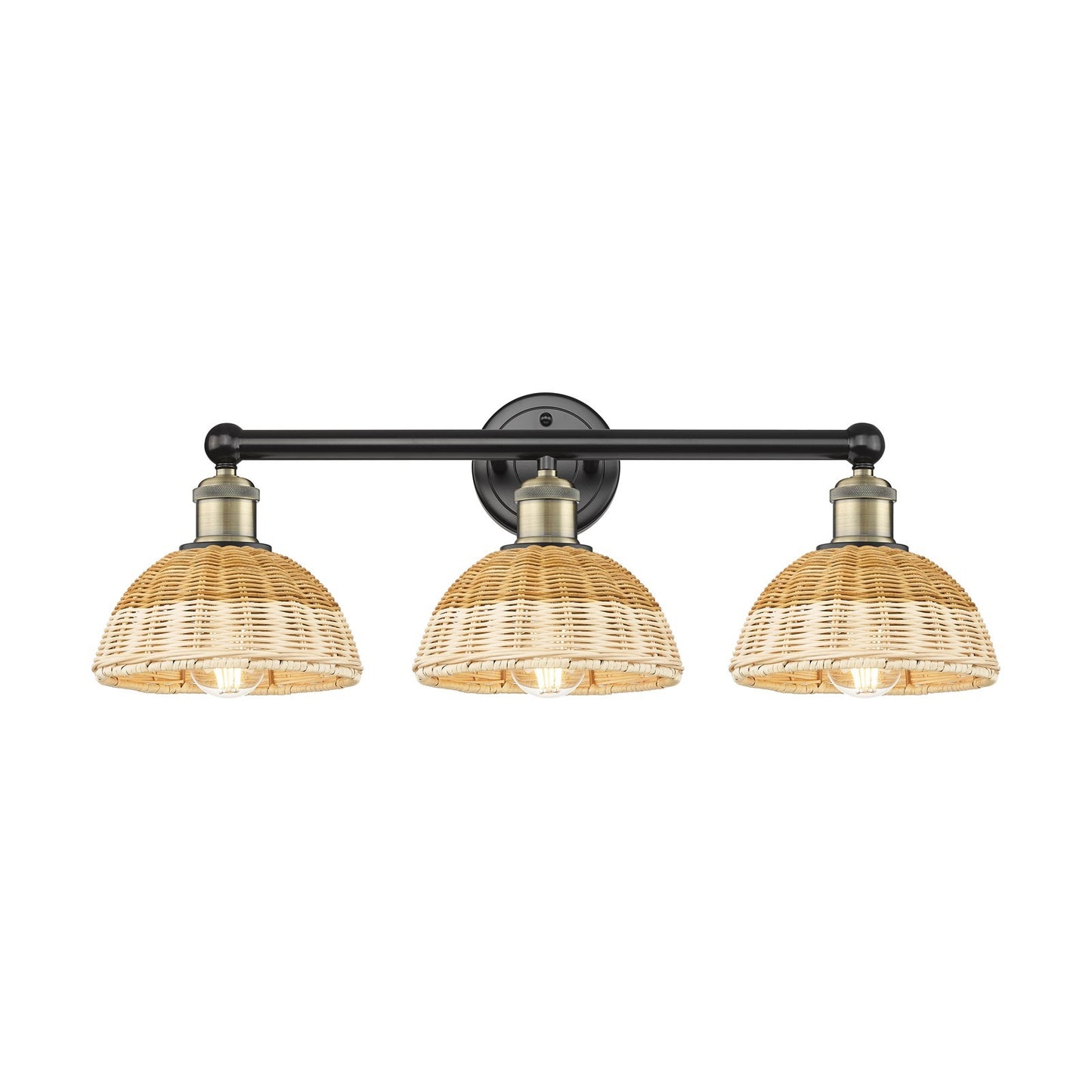 Innovations Bristol Natural II 26in 3-Light Bath Vanity Light | Industrial Black Antique Brass and Natural Fiber Dome Shade | Model 616-3W-BAB-NBD2-75-NAT