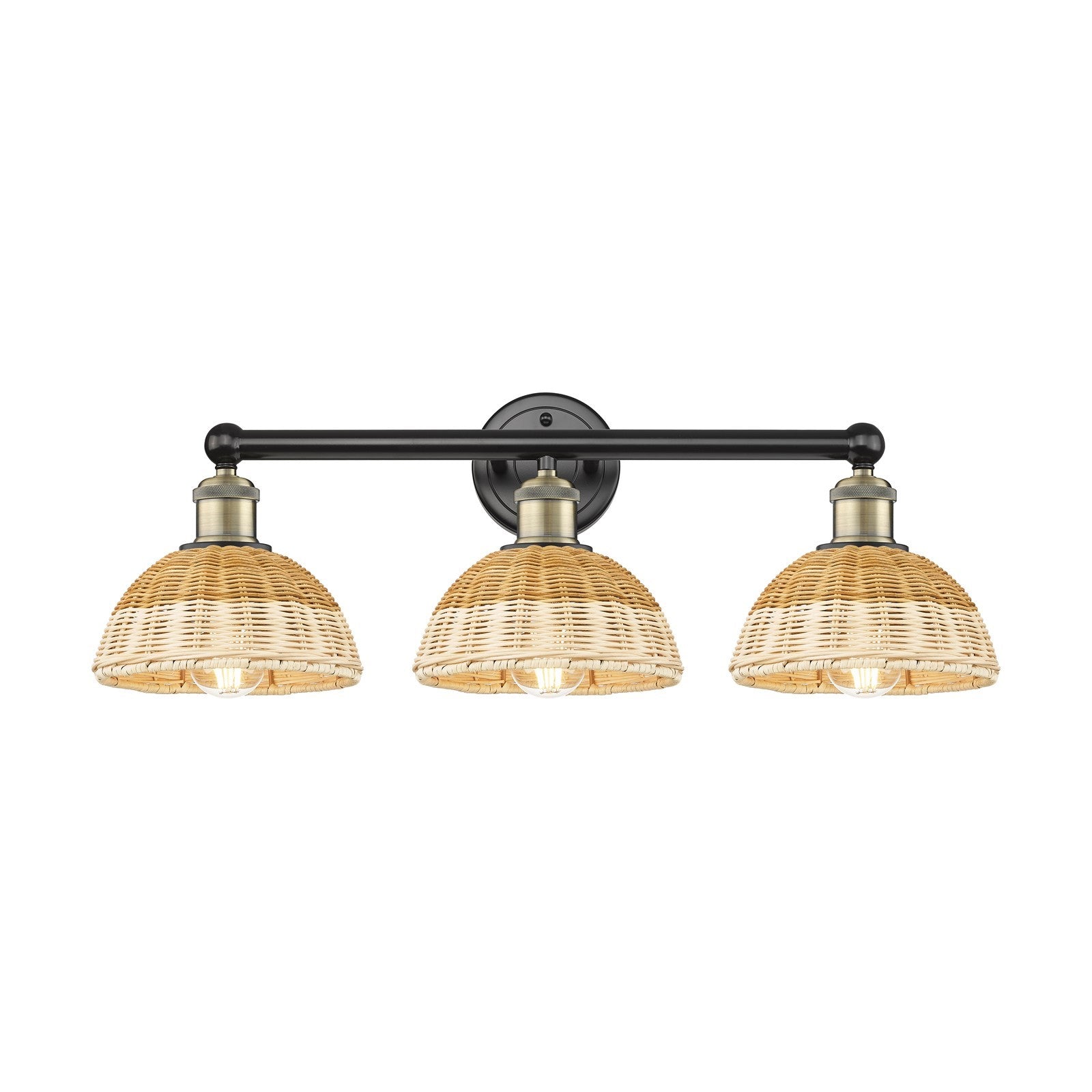 Innovations Bristol Natural II 26in 3-Light Bath Vanity Light | Industrial Black Antique Brass and Natural Fiber Dome Shade | Model 616-3W-BAB-NBD2-75-NAT