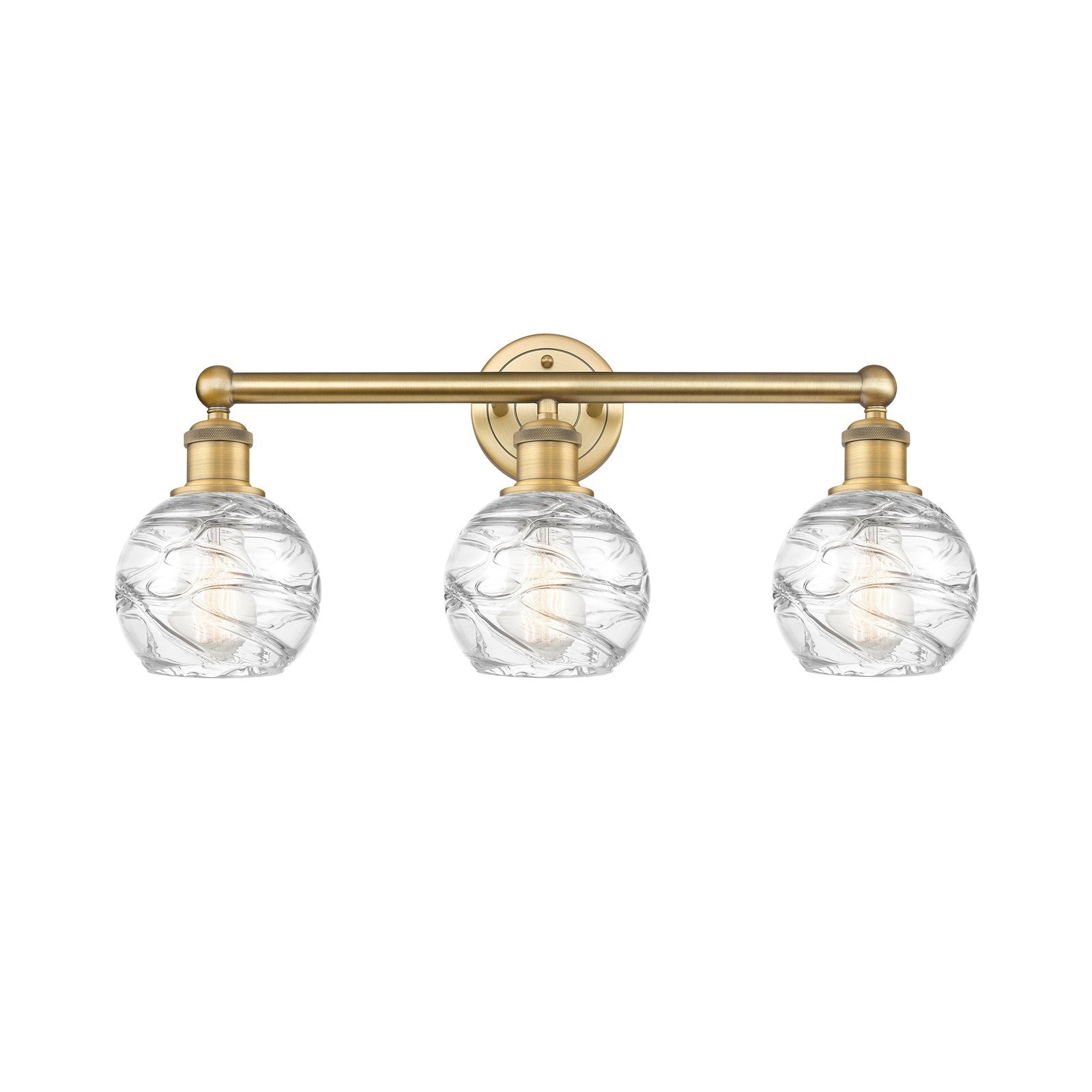 Innovations Athens Deco Swirl 24in 3-Light Bath Vanity Light | Industrial Brushed Brass and Clear Deco Swirl Glass | Bathroom | Model 616-3W-BB-G1213-6CL