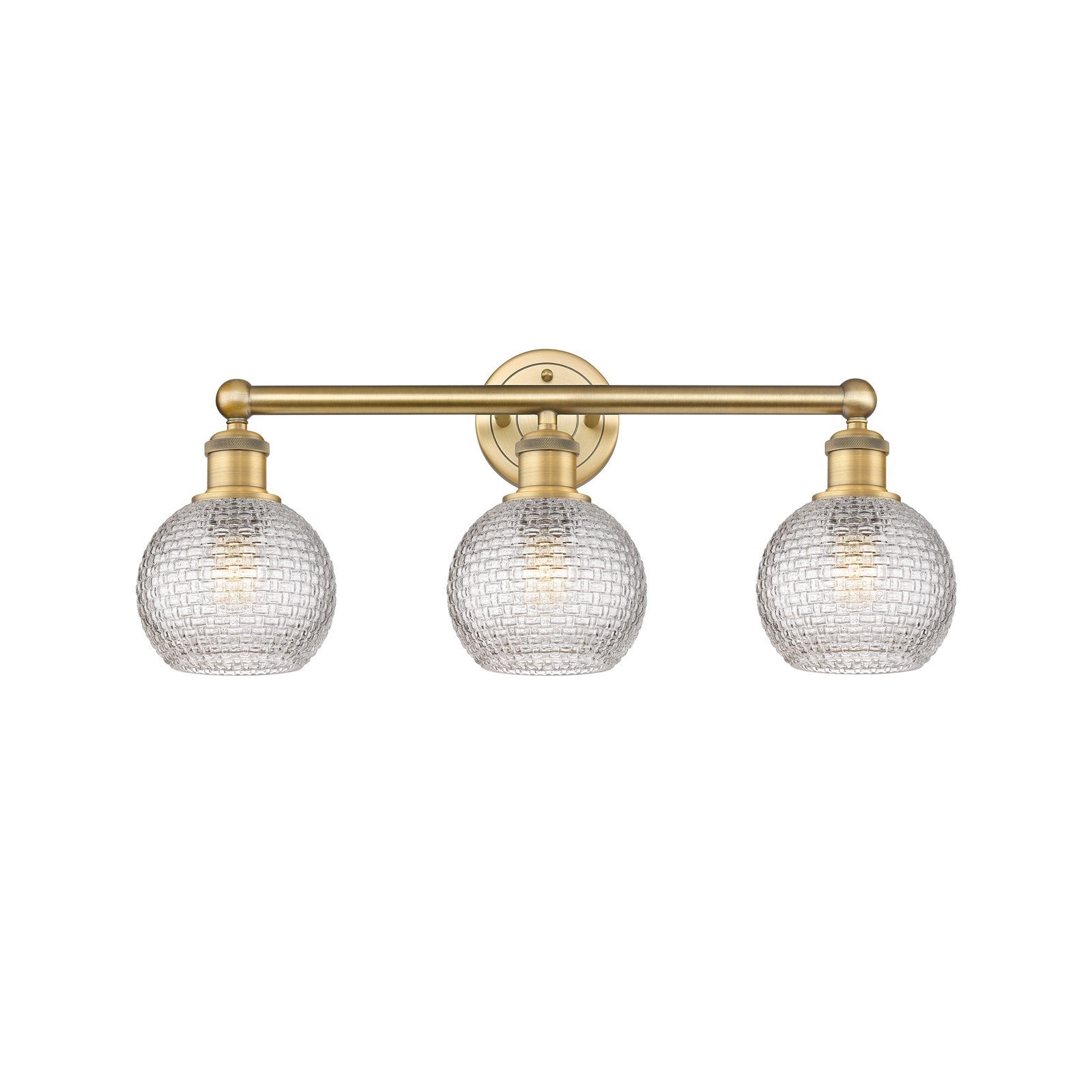 Innovations Athens 24in 3-Light Bath Vanity | Modern Farmhouse Brushed Brass Steel and Clear Basket Weave Glass | Bathroom | Model 616-3W-BB-G122C-6CL