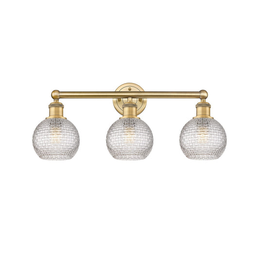 Innovations Athens 24in 3-Light Bath Vanity | Modern Farmhouse Brushed Brass Steel and Clear Basket Weave Glass | Bathroom | Model 616-3W-BB-G122C-6CL