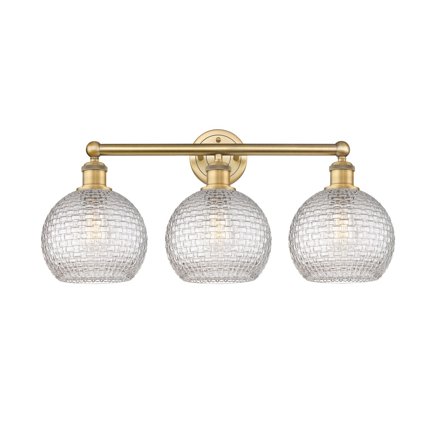Innovations Athens 26in 3-Light Bath Vanity Light | Modern Farmhouse Brushed Brass and Clear Basket Weave Glass | Bathroom | Model 616-3W-BB-G122C-8CL