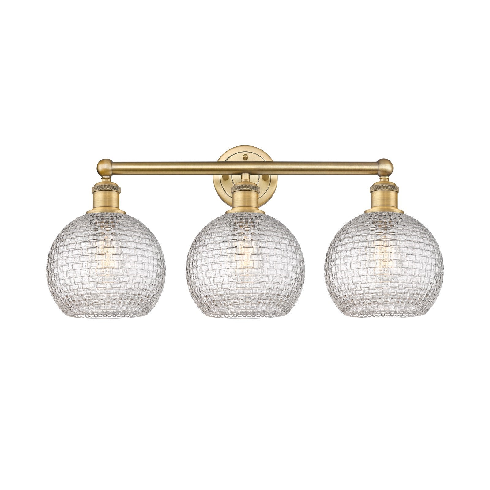 Innovations Athens 26in 3-Light Bath Vanity Light | Modern Farmhouse Brushed Brass and Clear Basket Weave Glass | Bathroom | Model 616-3W-BB-G122C-8CL