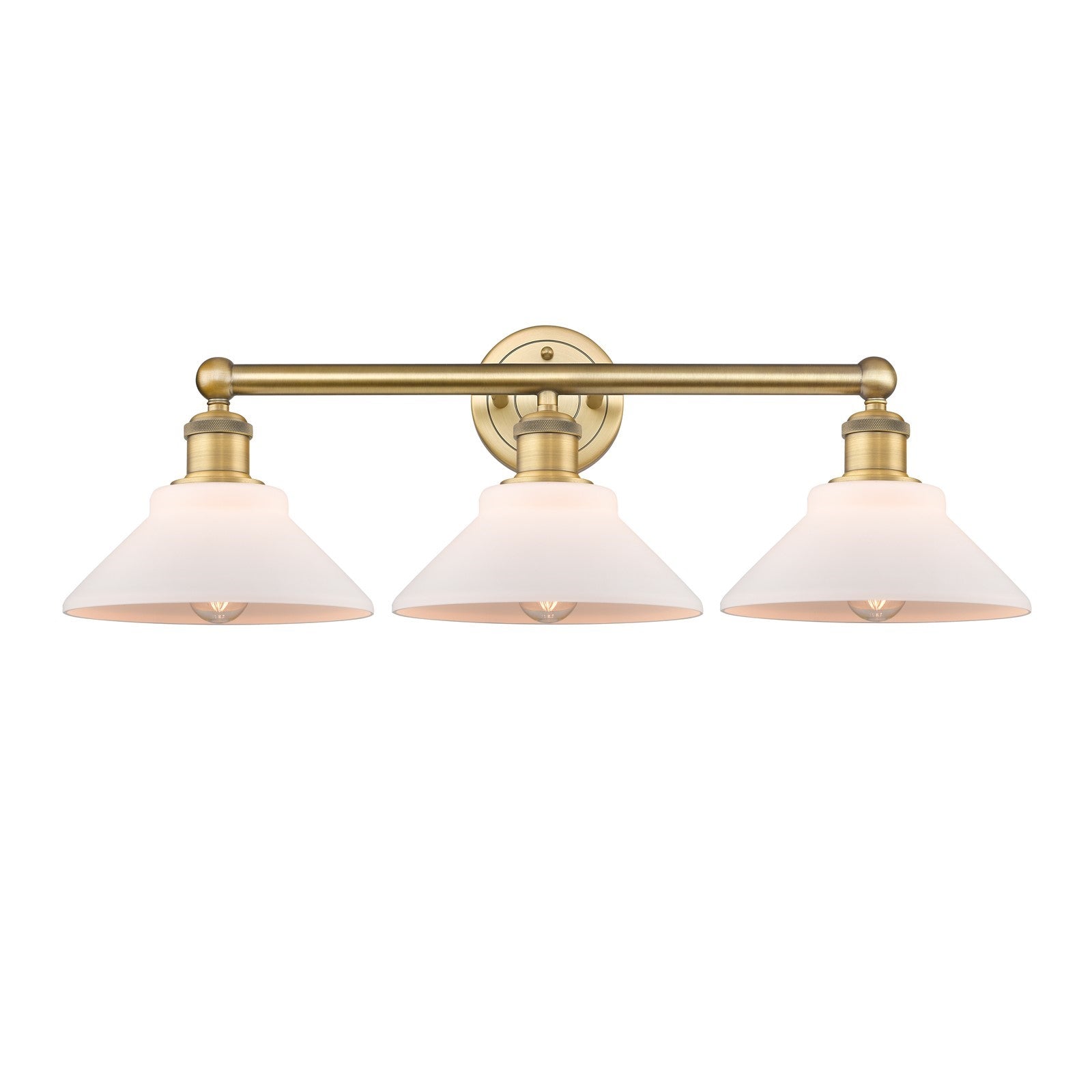 Innovations Orwell 26in 3-Light Bath Vanity Light | Industrial Brushed Brass Steel and Matte White Glass | Bathroom Vanity Damp | Model 616-3W-BB-G131