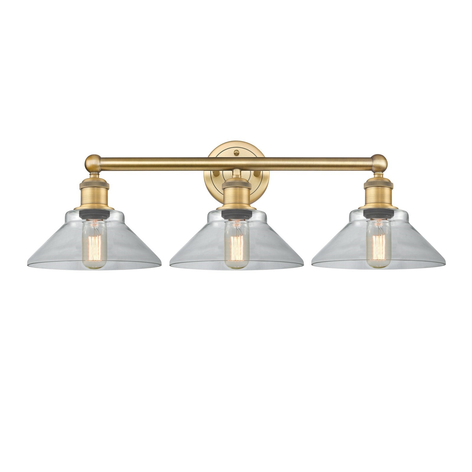 Innovations Orwell 26in 3-Light Bath Vanity Light | Industrial Brushed Brass Steel and Clear Glass | Bathroom Vanity | 26.38 x 9.25 | Model 616-3W-BB-G132