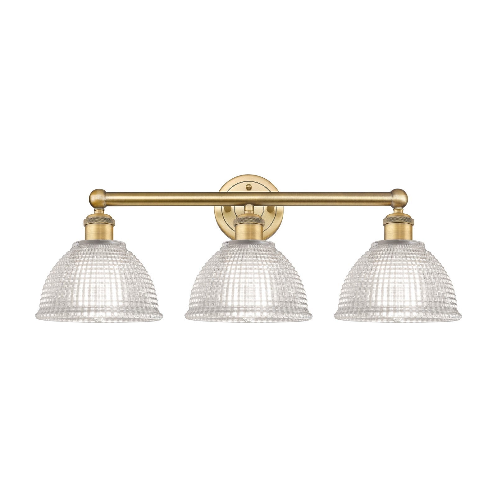 Innovations Arietta 26in 3-Light Bath Vanity Light | Industrial Brushed Brass Steel and Clear Glass | Bathroom Vanity | 26 x 10.25 | Model 616-3W-BB-G422