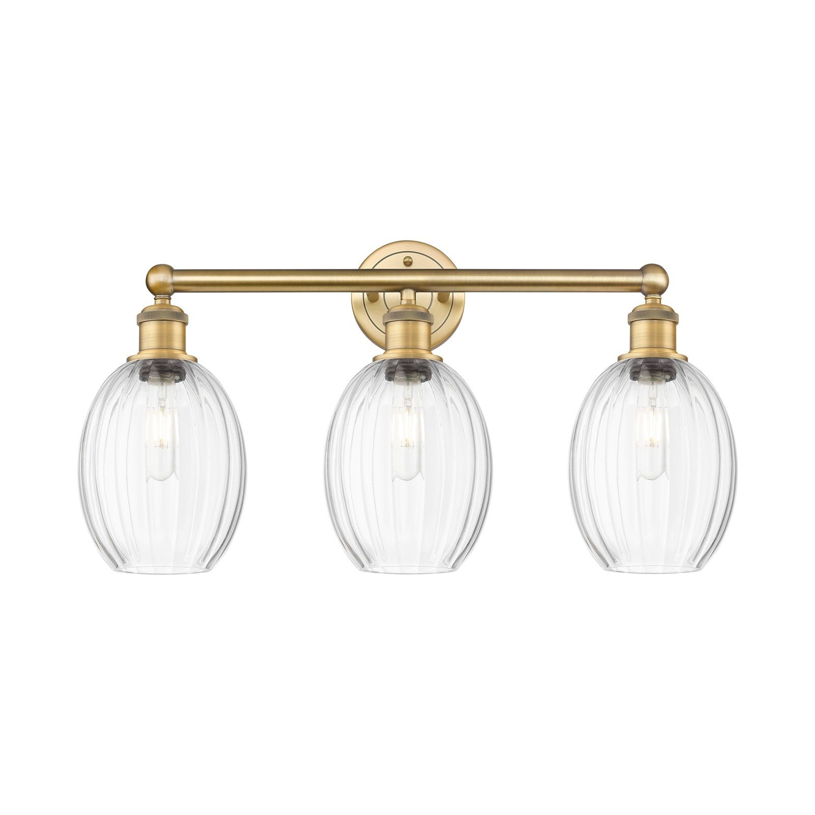Innovations Preston Bulb 24in 3-Light Bath Vanity Light | Industrial Brushed Brass and Clear Glass | Bathroom Vanity | 24.25 x | Model 616-3W-BB-G459-6CL