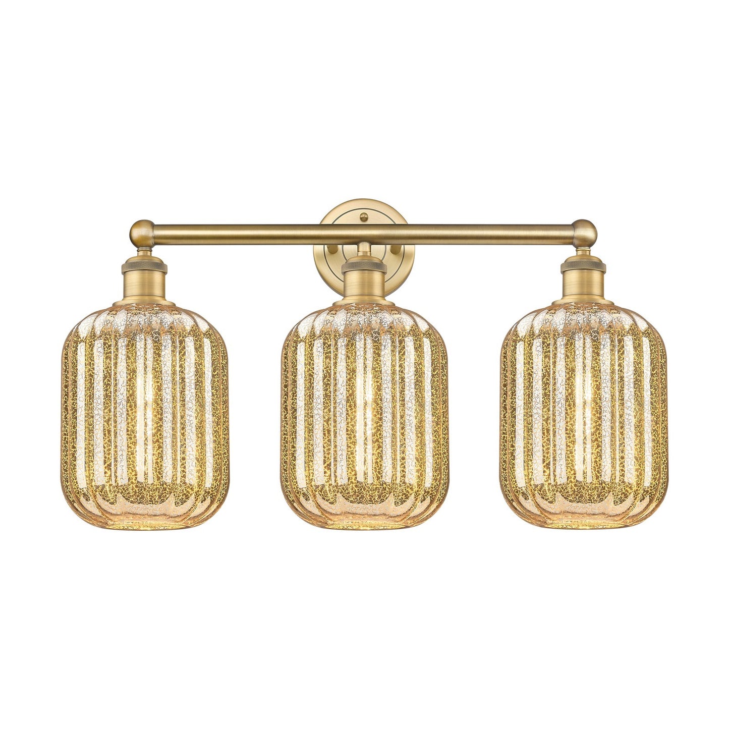Innovations Preston Cylinder 25in 3-Light Bath Vanity | Industrial Brushed Brass Steel and Mercury Glass | Bathroom Vanity | Model 616-3W-BB-G460-7ME