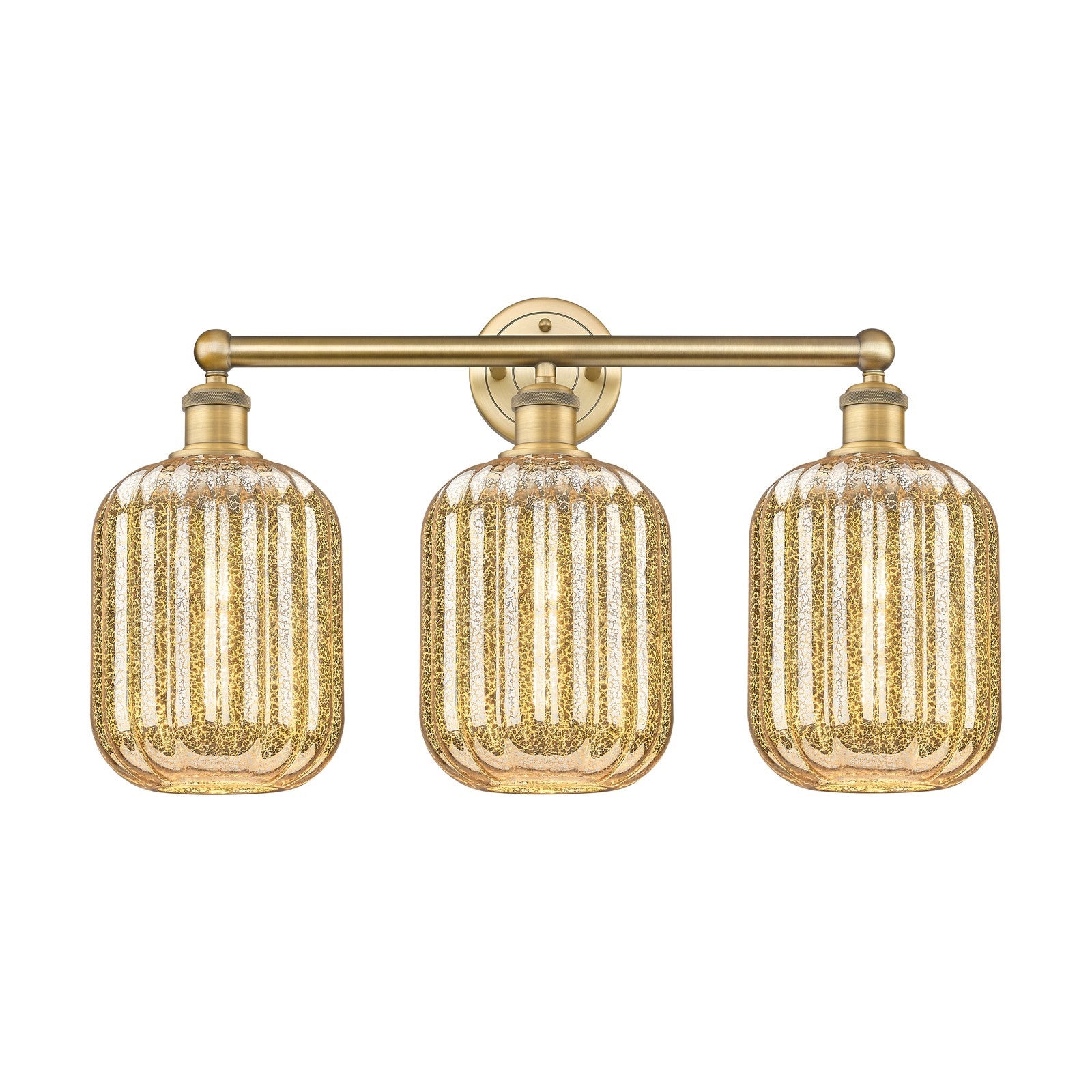 Innovations Preston Cylinder 25in 3-Light Bath Vanity | Industrial Brushed Brass Steel and Mercury Glass | Bathroom Vanity | Model 616-3W-BB-G460-7ME