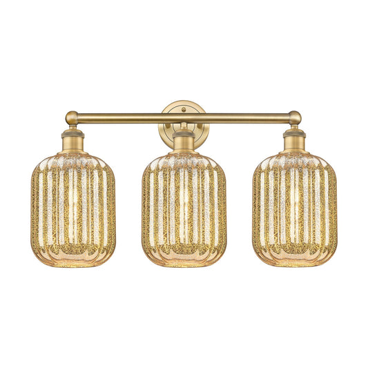 Innovations Preston Cylinder 25in 3-Light Bath Vanity | Industrial Brushed Brass Steel and Mercury Glass | Bathroom Vanity | Model 616-3W-BB-G460-7ME