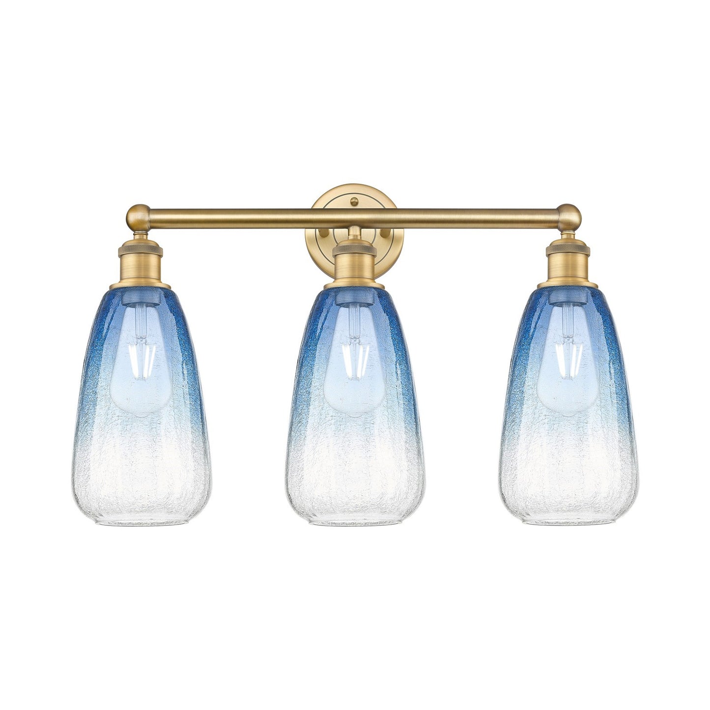 Innovations Brookhaven Almond 24in 3-Light Bath Vanity Light | Industrial Brushed Brass and Sapphire Blue Glass | Bathroom | Model 616-3W-BB-G480-6SB