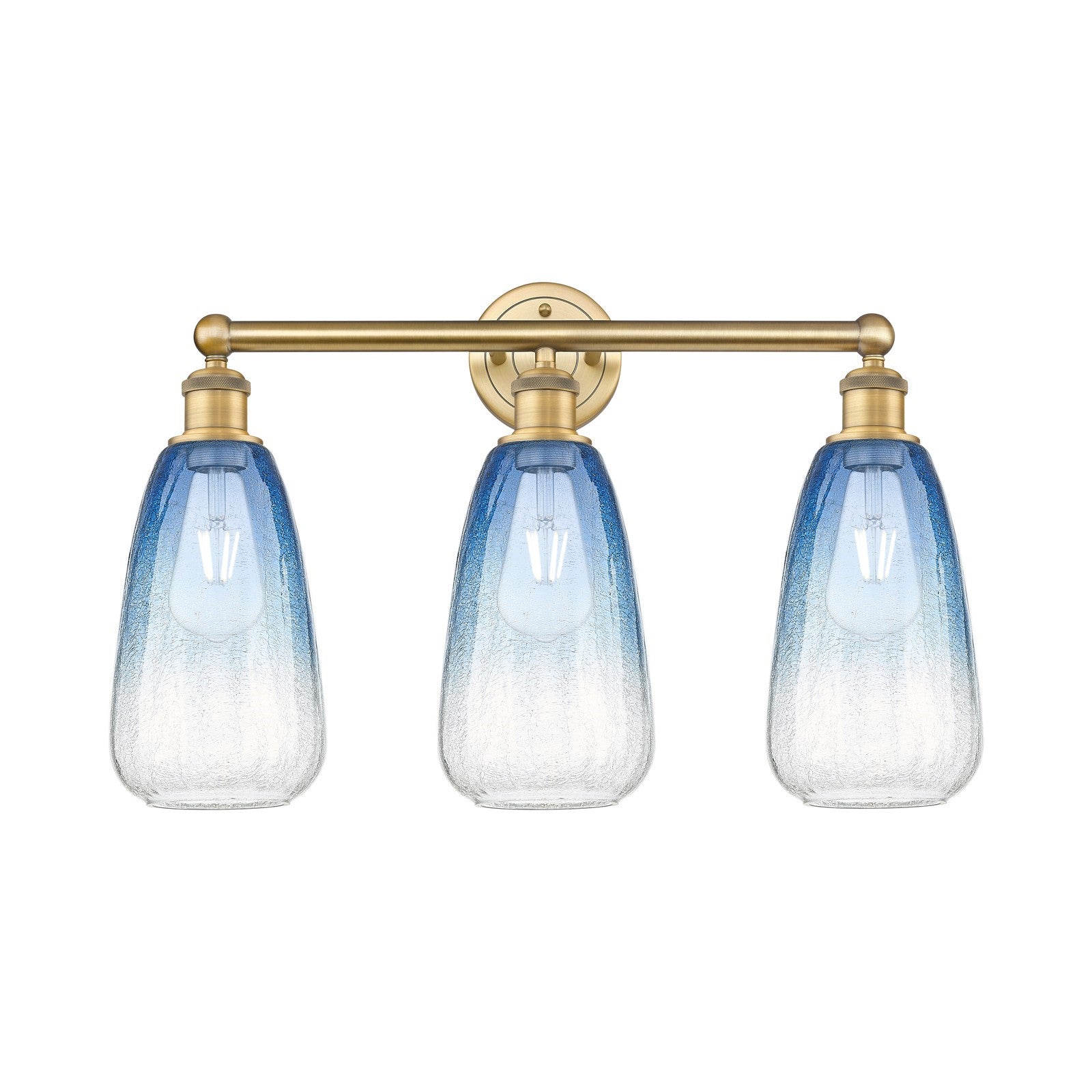 Innovations Brookhaven Almond 24in 3-Light Bath Vanity Light | Industrial Brushed Brass and Sapphire Blue Glass | Bathroom | Model 616-3W-BB-G480-6SB