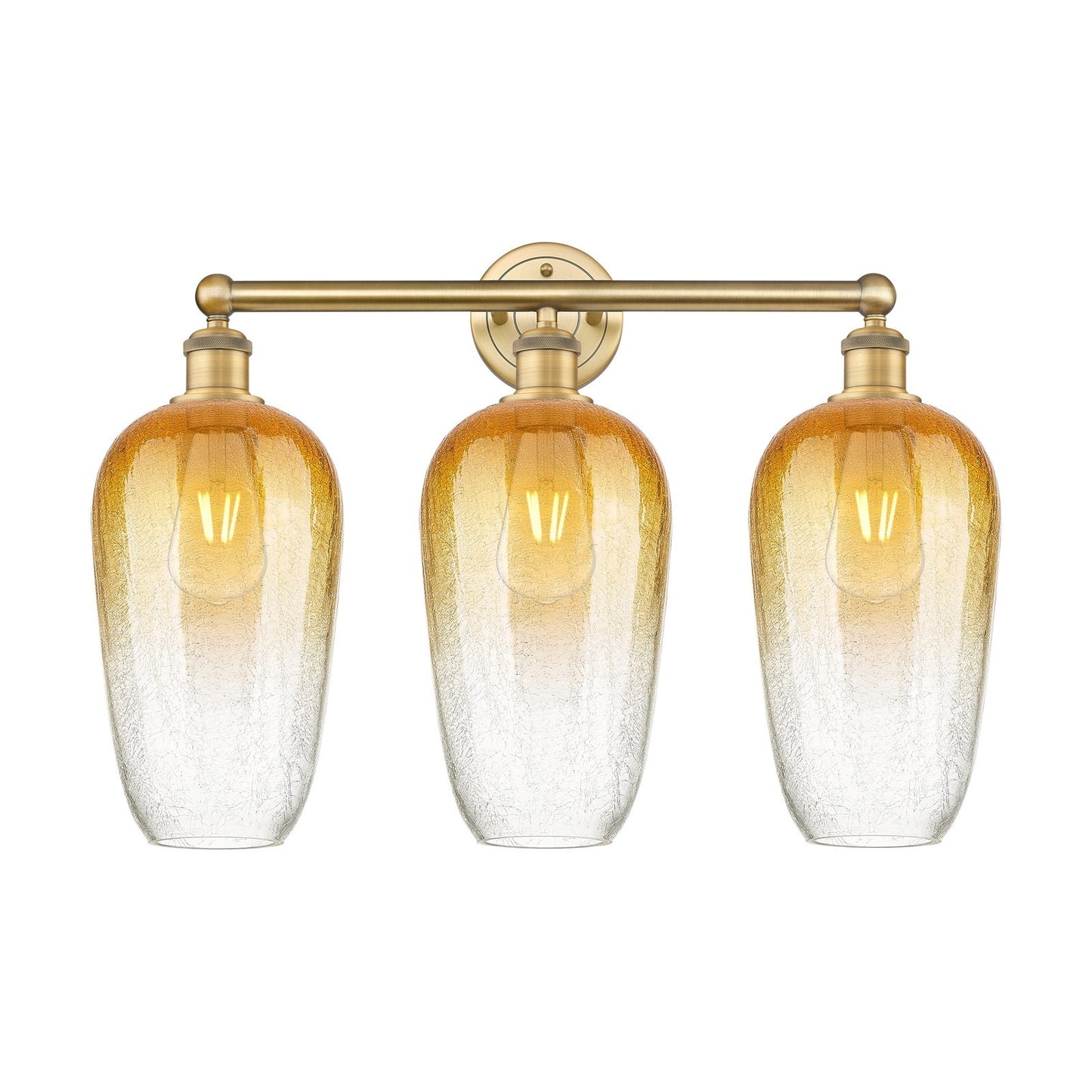 Innovations Brookhaven Flute 25in 3-Light Bath Vanity Light | Industrial Brushed Brass Steel and Amber Glass | Bathroom Vanity | Model 616-3W-BB-G484-7AM