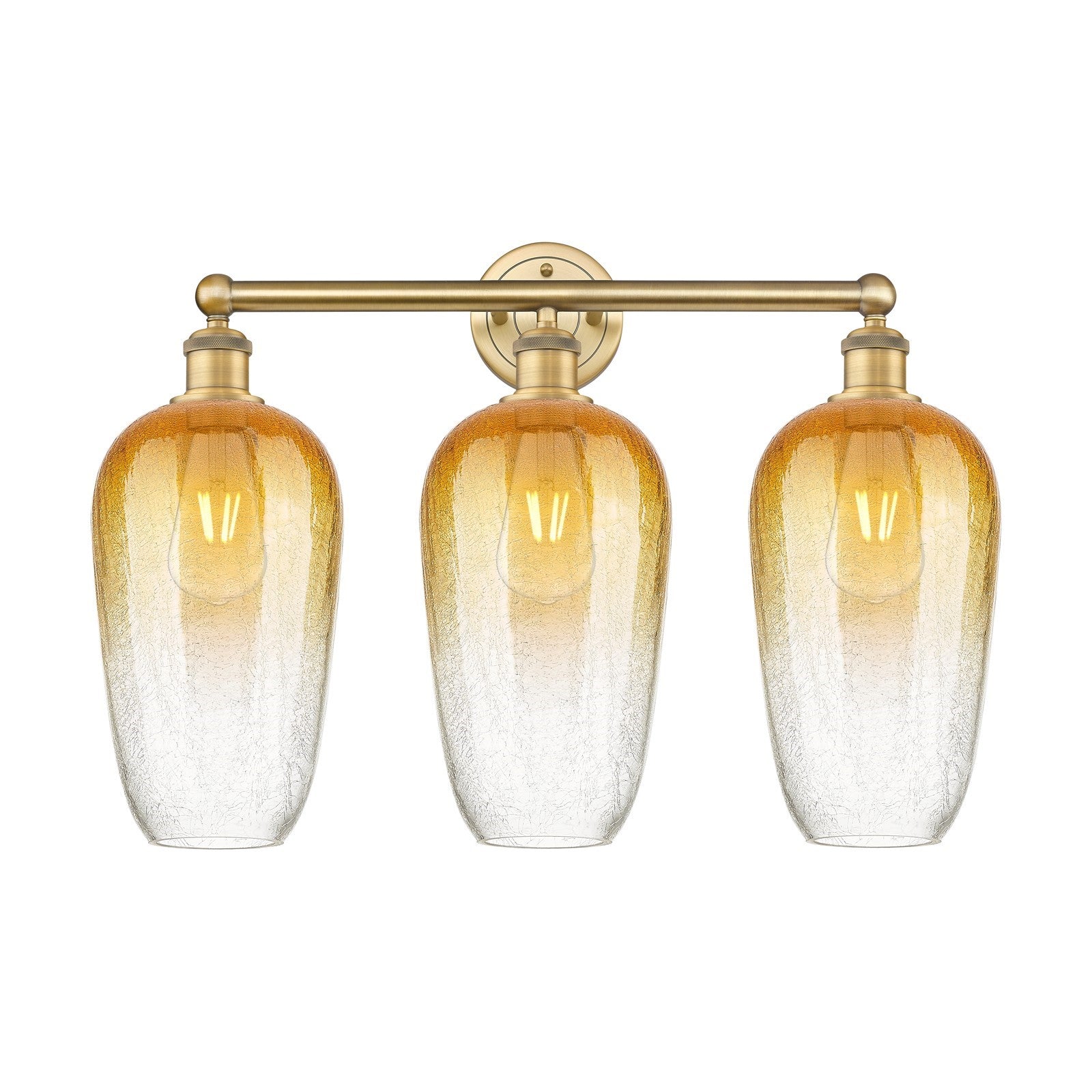 Innovations Brookhaven Flute 25in 3-Light Bath Vanity Light | Industrial Brushed Brass Steel and Amber Glass | Bathroom Vanity | Model 616-3W-BB-G484-7AM
