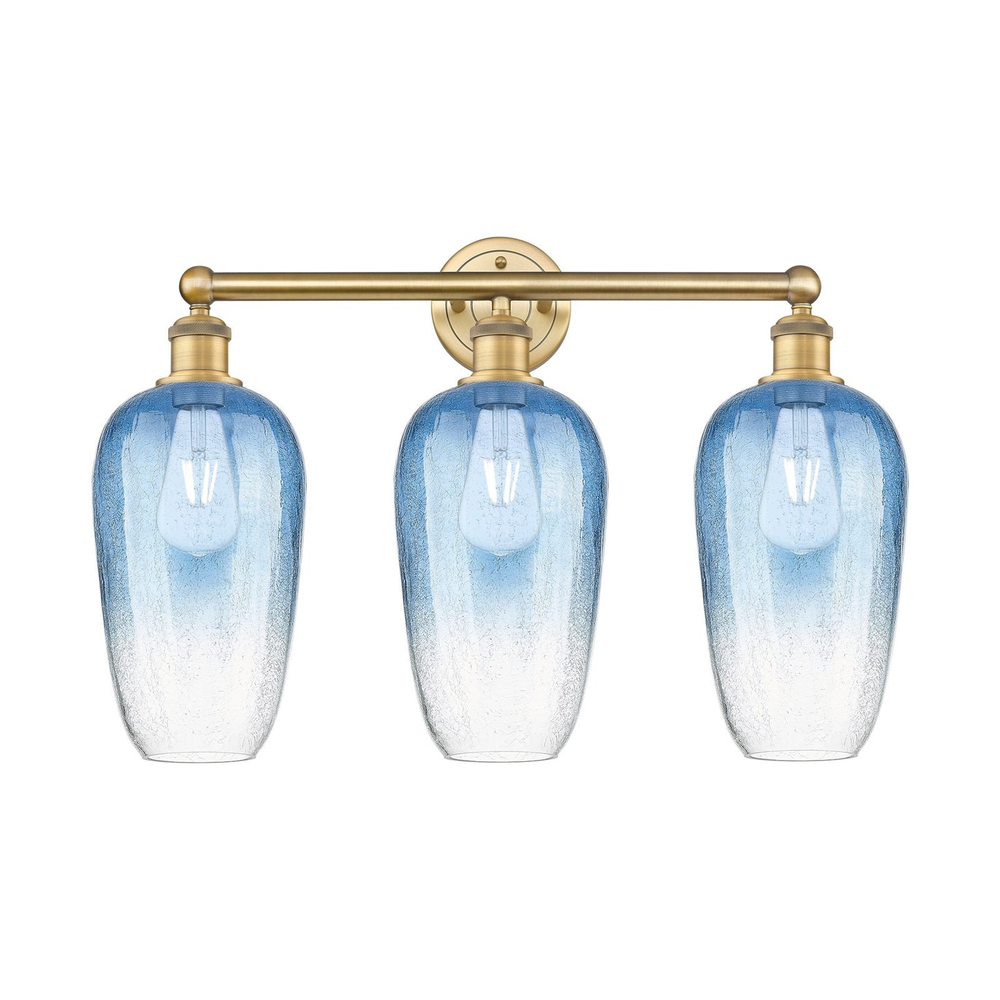 Innovations Brookhaven Flute 25in 3-Light Bath Vanity | Industrial Brushed Brass and Sapphire Blue Glass | Bathroom Vanity | Model 616-3W-BB-G484-7SB