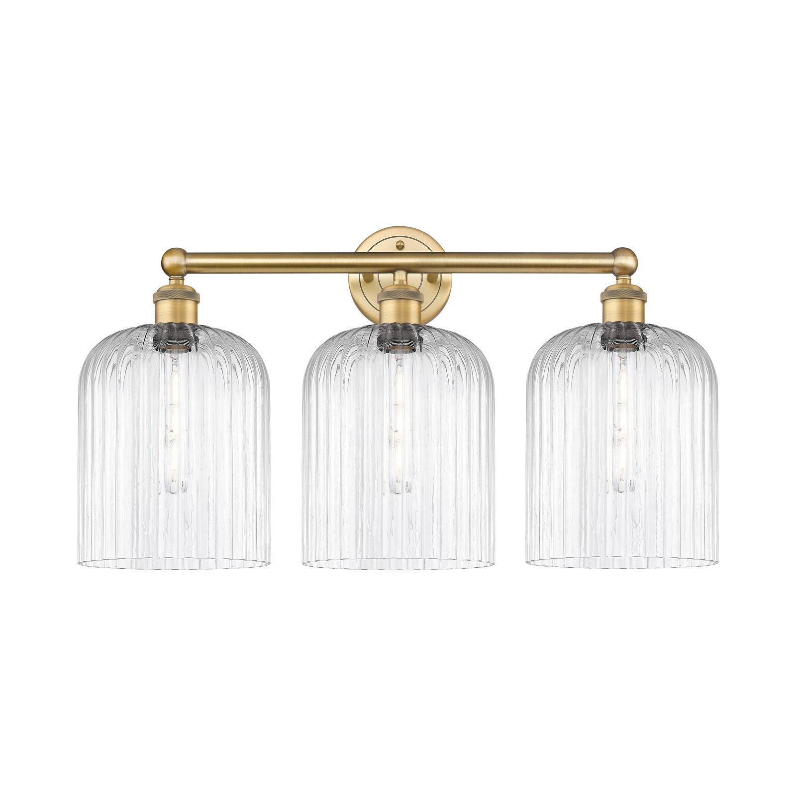 Innovations Bridal Veil 23in 3-Light Bath Vanity | Art Nouveau Brushed Brass and Clear Ribbed Glass | Bathroom & Powder Room | Model 616-3W-BB-G559-8CL