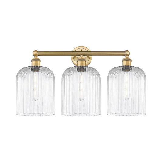 Innovations Bridal Veil 23in 3-Light Bath Vanity | Art Nouveau Brushed Brass and Clear Ribbed Glass | Bathroom & Powder Room | Model 616-3W-BB-G559-8CL