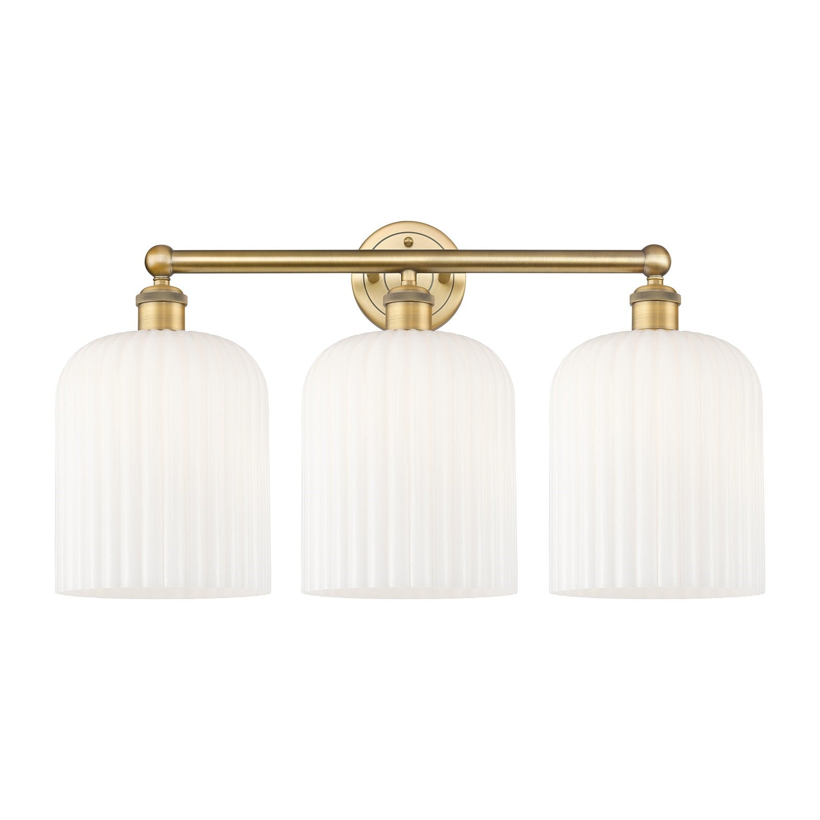 Innovations Bridal Veil 23in 3-Light Bath Vanity Light | Art Nouveau Brushed Brass and Gloss White Ribbed Glass | Bathroom | Model 616-3W-BB-G559-8GWH