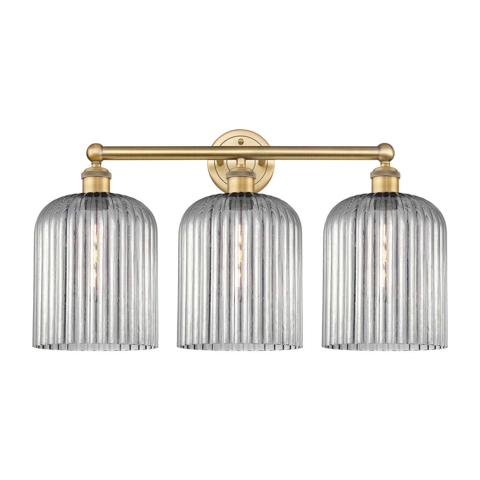 Innovations Bridal Veil 23in 3-Light Bath Vanity | Art Nouveau Industrial Brushed Brass and Light Smoke Ribbed Glass | Bathroom | Model 616-3W-BB-G559-8SM