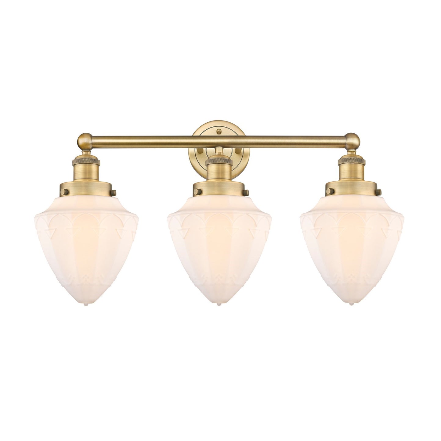 Innovations Bullet 25in 3-Light Bath Vanity Light | Industrial Brushed Brass Steel and Matte White Frosted Glass | Kitchen & | Model 616-3W-BB-G661-7