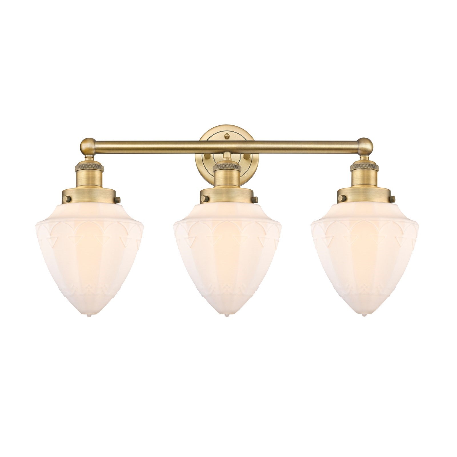 Innovations Bullet 25in 3-Light Bath Vanity Light | Industrial Brushed Brass Steel and Matte White Frosted Glass | Kitchen & | Model 616-3W-BB-G661-7