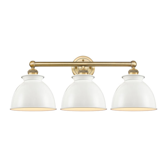 Innovations Adirondack 26in 3-Light Bath Vanity | Industrial Farmhouse Brushed Brass and Glossy White Metal Shade | Bathroom | Model 616-3W-BB-M14-W