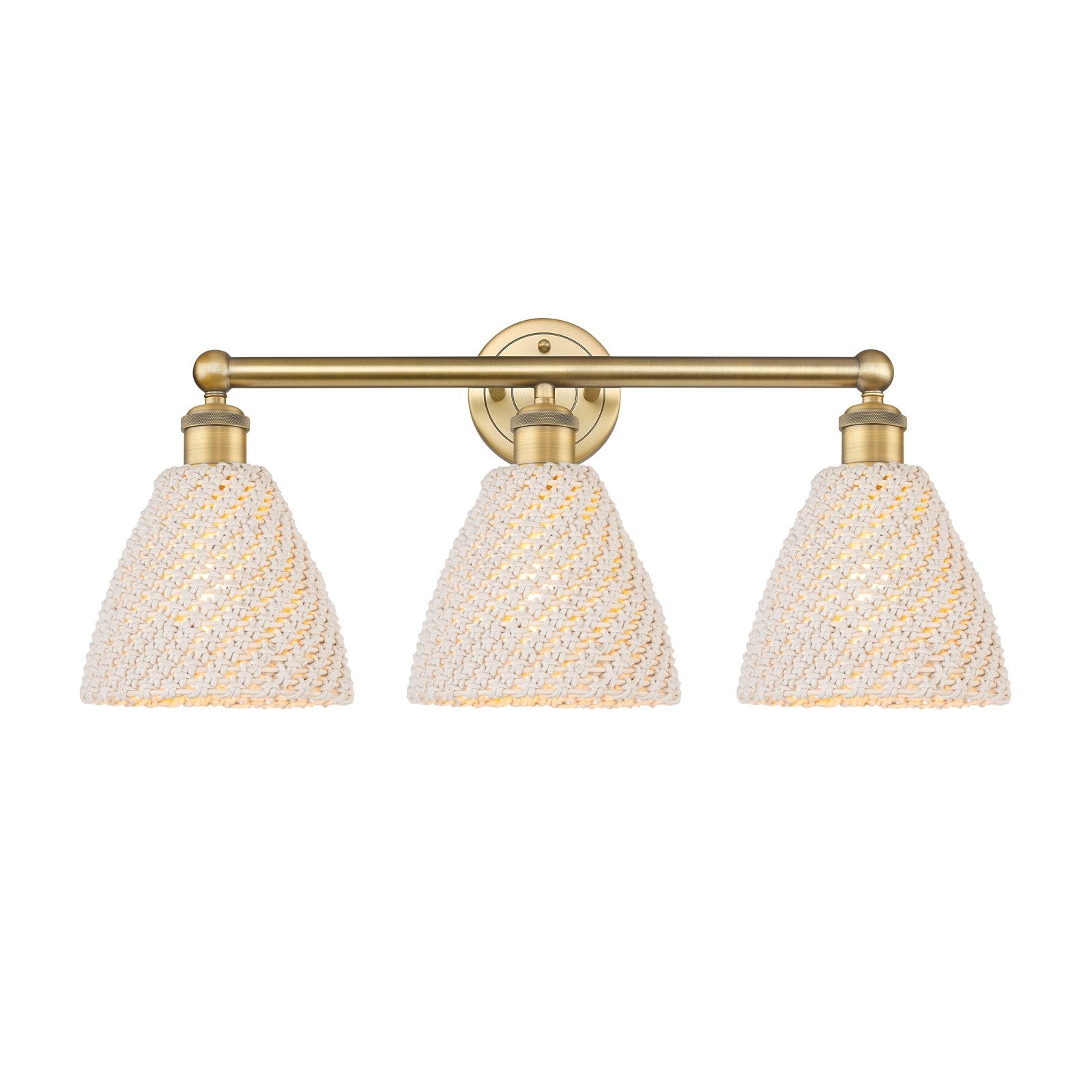 Innovations Bristol Natural 26in 3-Light Bath Vanity Light | Industrial Brushed Brass Steel and Natural Fiber Shade | Model 616-3W-BB-NBD-75-NAT