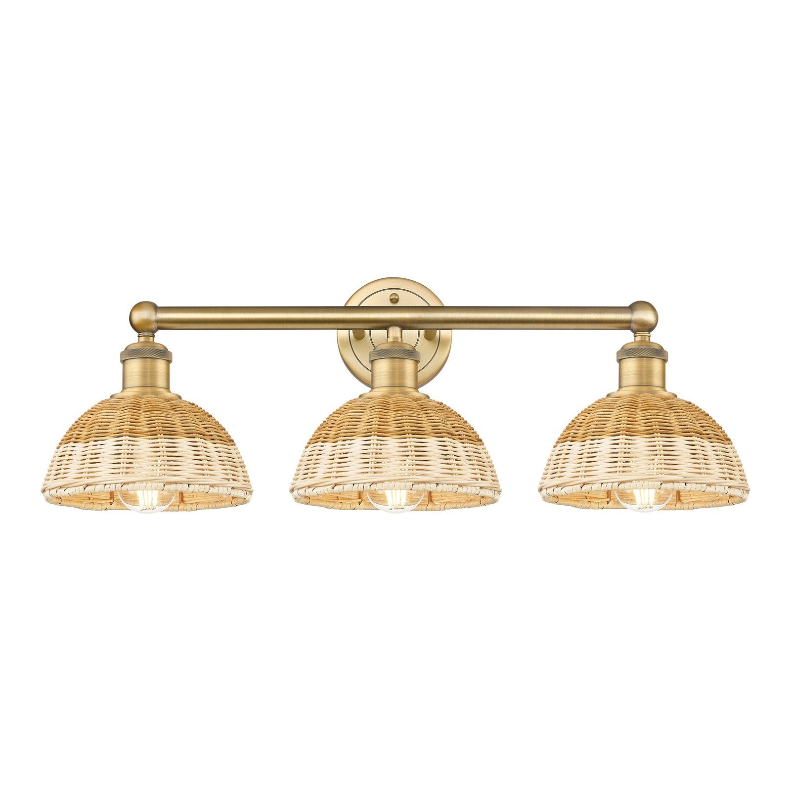 Innovations Bristol Natural II 26in 3-Light Bath Vanity Light | Industrial Brushed Brass Steel and Natural Fiber Dome Shade | Model 616-3W-BB-NBD2-75-NAT
