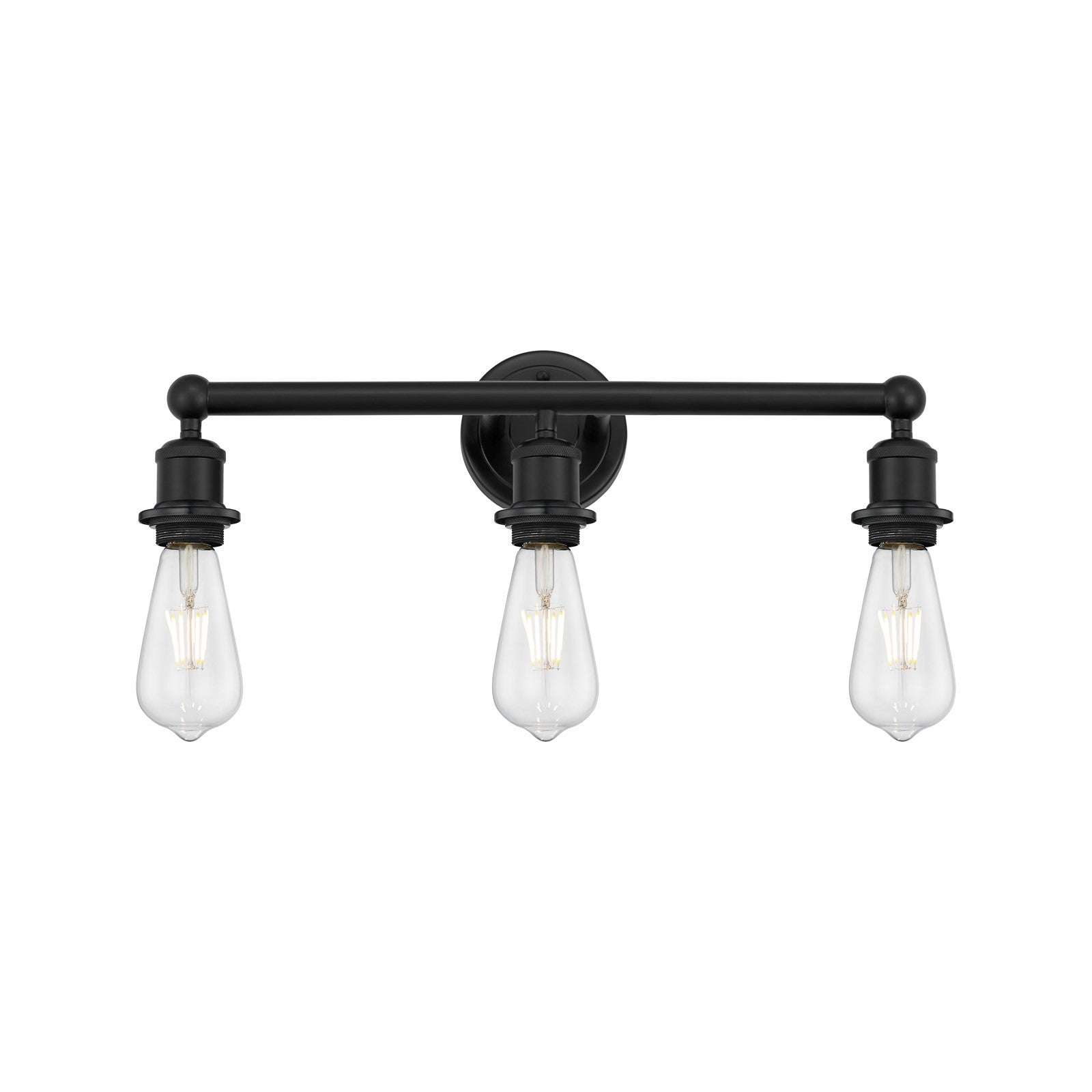 Innovations Lighting Edison 21in 3-Light Bath Vanity Light | Industrial Matte Black Steel and Cast Brass | Damp-Rated Bathroom Vanity | Model 616-3W-BK