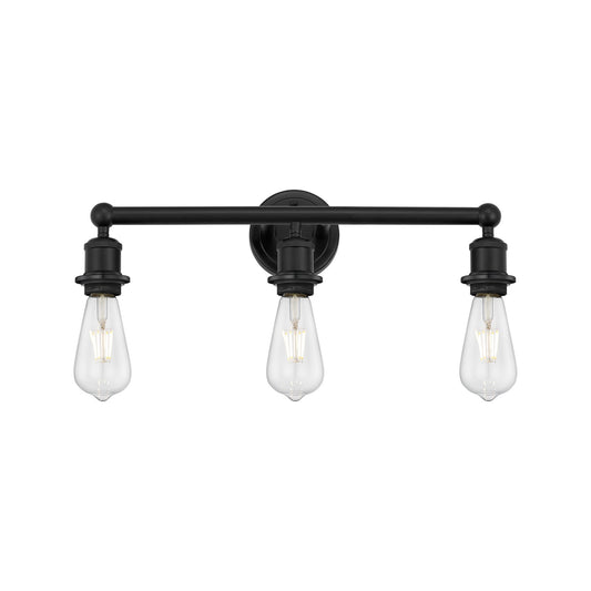 Innovations Lighting Edison 21in 3-Light Bath Vanity Light | Industrial Matte Black Steel and Cast Brass | Damp-Rated Bathroom Vanity | Model 616-3W-BK