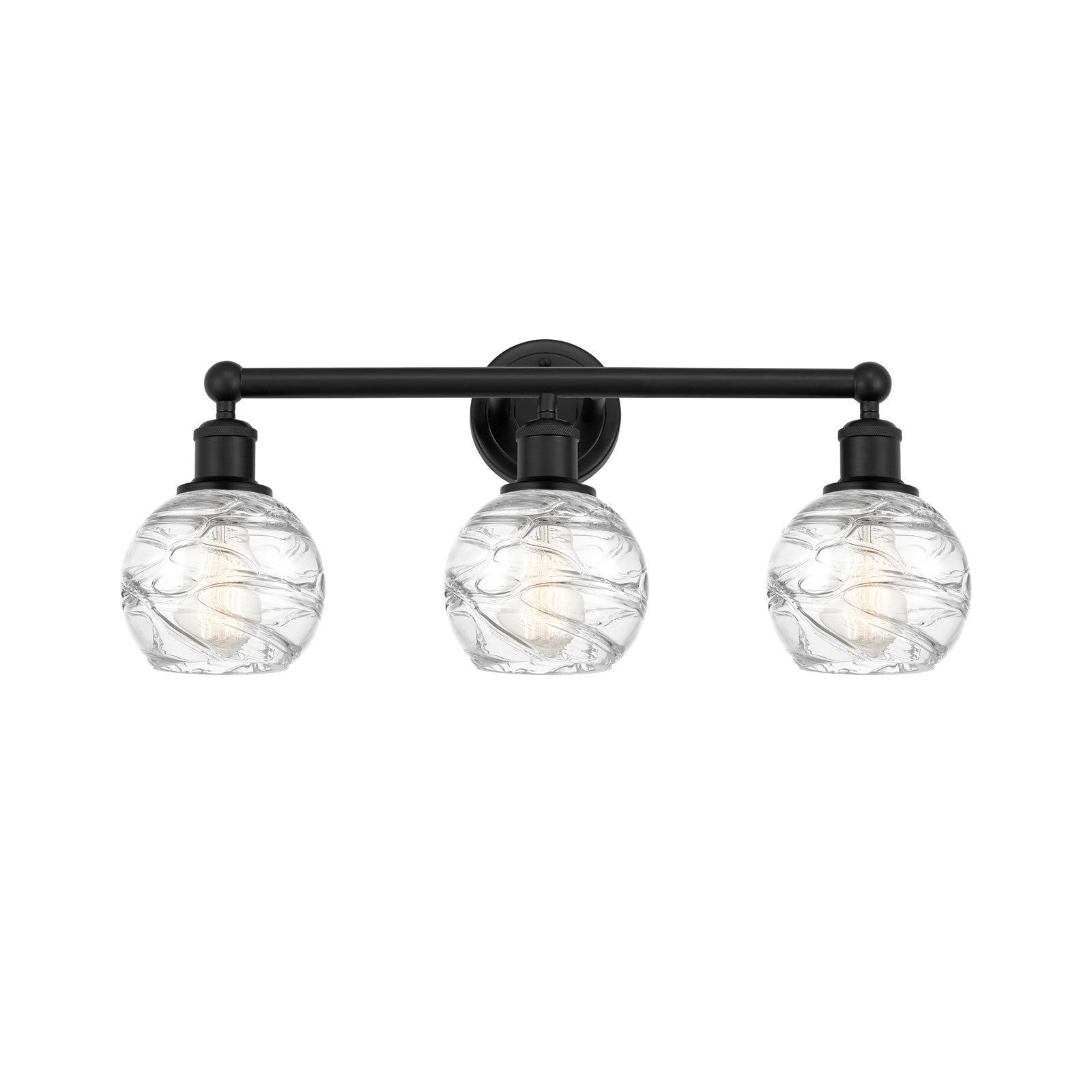 Innovations Athens Deco Swirl 24in 3-Light Bath Vanity | Industrial Matte Black Steel and Clear Glass | Bathroom Vanity | Model 616-3W-BK-G1213-6CL
