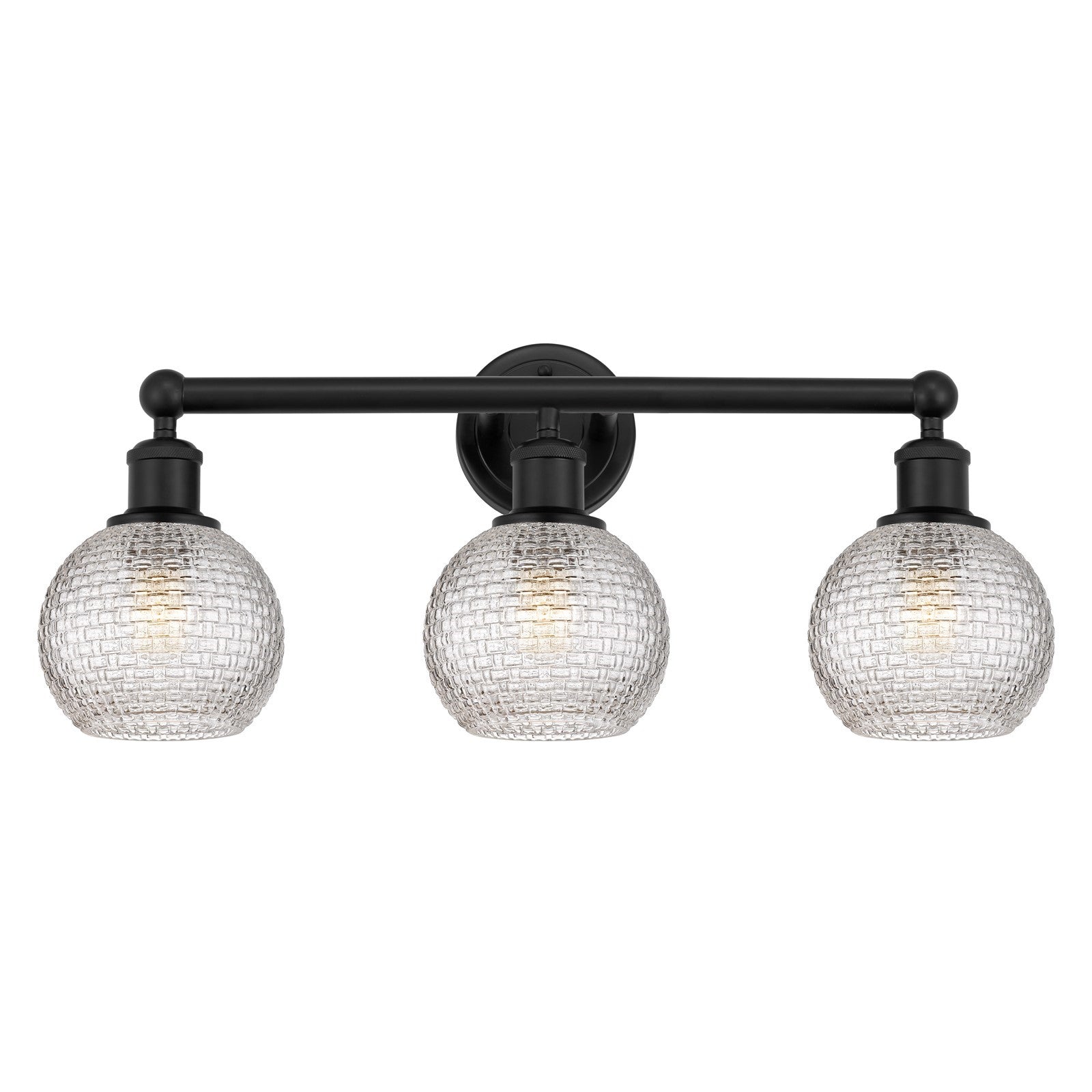 Innovations Athens 24in 3-Light Bath Vanity Light | Modern Farmhouse Matte Black Steel and Clear Basket Weave Glass | Bathroom | Model 616-3W-BK-G122C-6CL