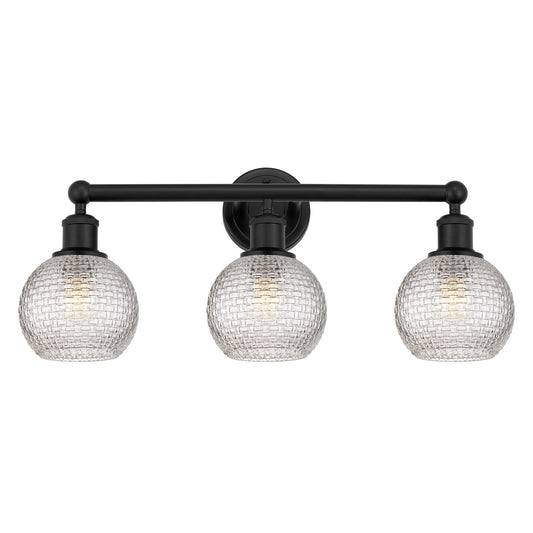Innovations Athens 24in 3-Light Bath Vanity Light | Modern Farmhouse Matte Black Steel and Clear Basket Weave Glass | Bathroom | Model 616-3W-BK-G122C-6CL