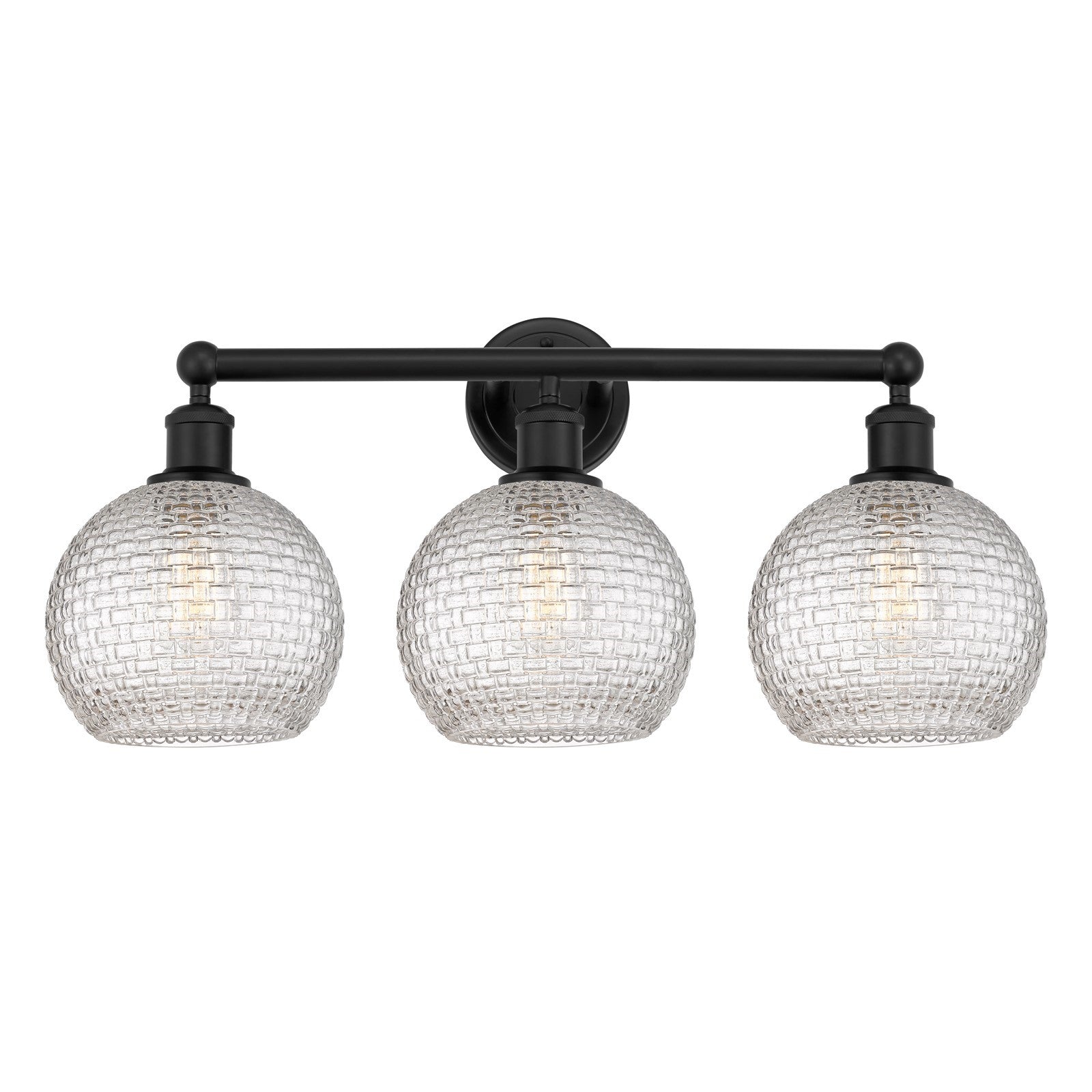 Innovations Athens 26in 3-Light Bath Vanity Light | Modern Farmhouse Matte Black Steel and Clear Basket Weave Glass | Bathroom | Model 616-3W-BK-G122C-8CL