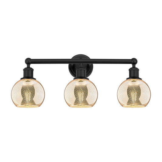 Innovations Athens 24in 3-Light Bath Vanity Light | Industrial Matte Black Steel and Mercury Glass | Bathroom Vanity | 23.88 x | Model 616-3W-BK-G128-6