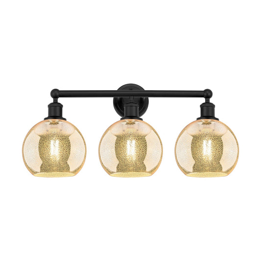Innovations Athens 26in 3-Light Bath Vanity Light | Industrial Matte Black Steel and Mercury Glass | Bathroom Vanity | 26 x 12.25 | Model 616-3W-BK-G128-8