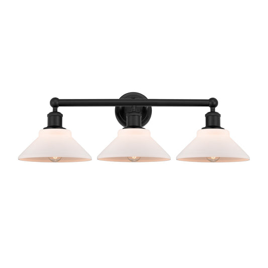 Innovations Orwell 26in 3-Light Bath Vanity Light | Industrial Matte Black Steel and Matte White Glass | Bathroom Vanity | 26.38 x | Model 616-3W-BK-G131