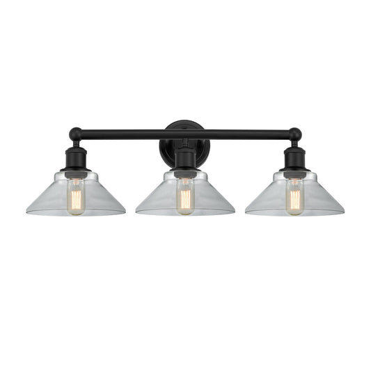 Innovations Orwell 26in 3-Light Bath Vanity Light | Industrial Matte Black Steel and Clear Glass | Bathroom Vanity | 26.38 x 9.25 x | Model 616-3W-BK-G132