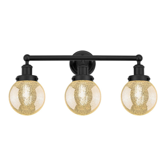 Innovations Beacon 24in 3-Light Bath Vanity Light | Industrial Matte Black Steel and Mercury Glass | Bathroom Vanity | 24 x 11.38 | Model 616-3W-BK-G208-6