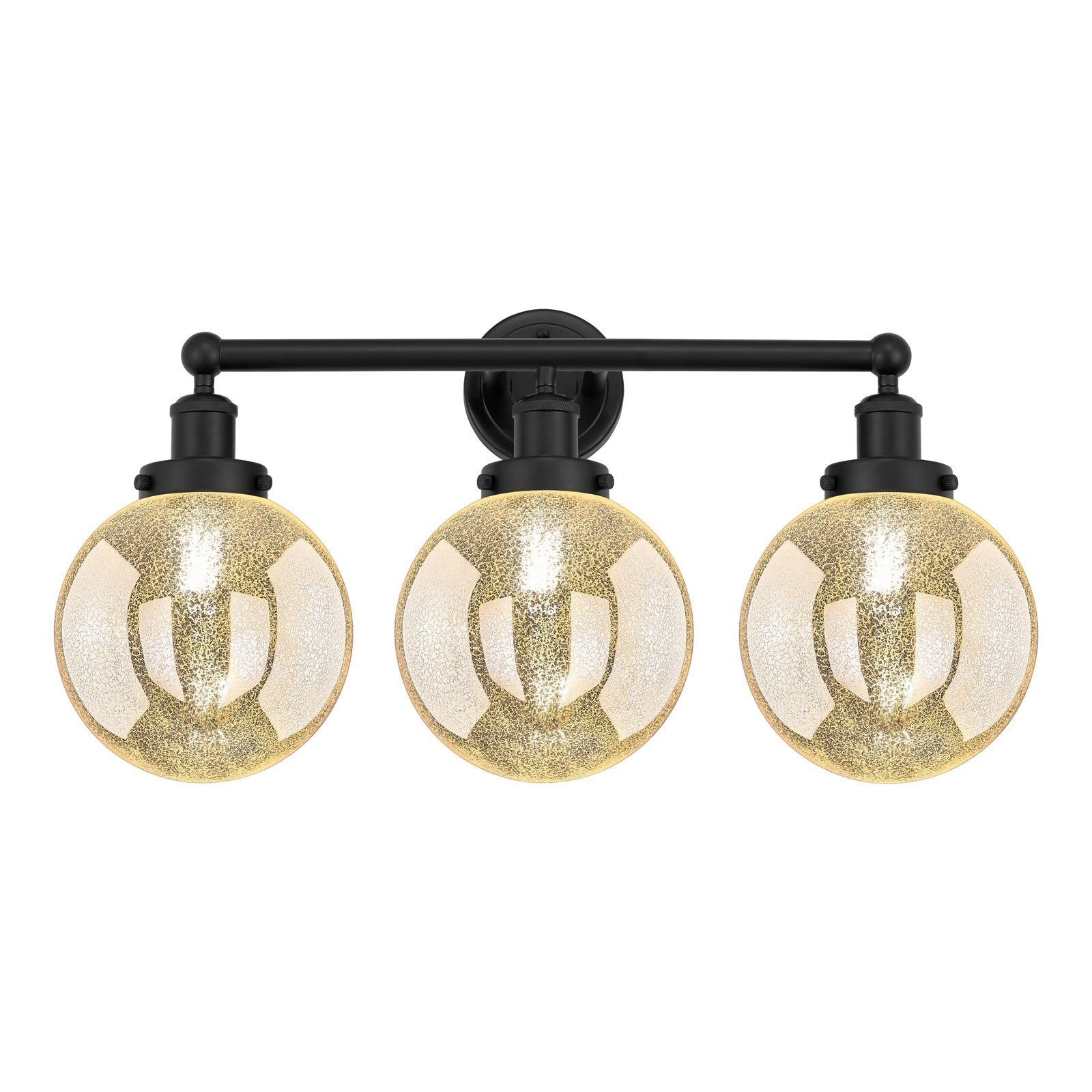 Innovations Beacon 26in 3-Light Bath Vanity Light | Industrial Matte Black Steel and Mercury Ribbed Glass | Bathroom Vanity | 26 | Model 616-3W-BK-G208-8