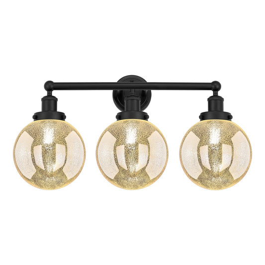 Innovations Beacon 26in 3-Light Bath Vanity Light | Industrial Matte Black Steel and Mercury Ribbed Glass | Bathroom Vanity | 26 | Model 616-3W-BK-G208-8