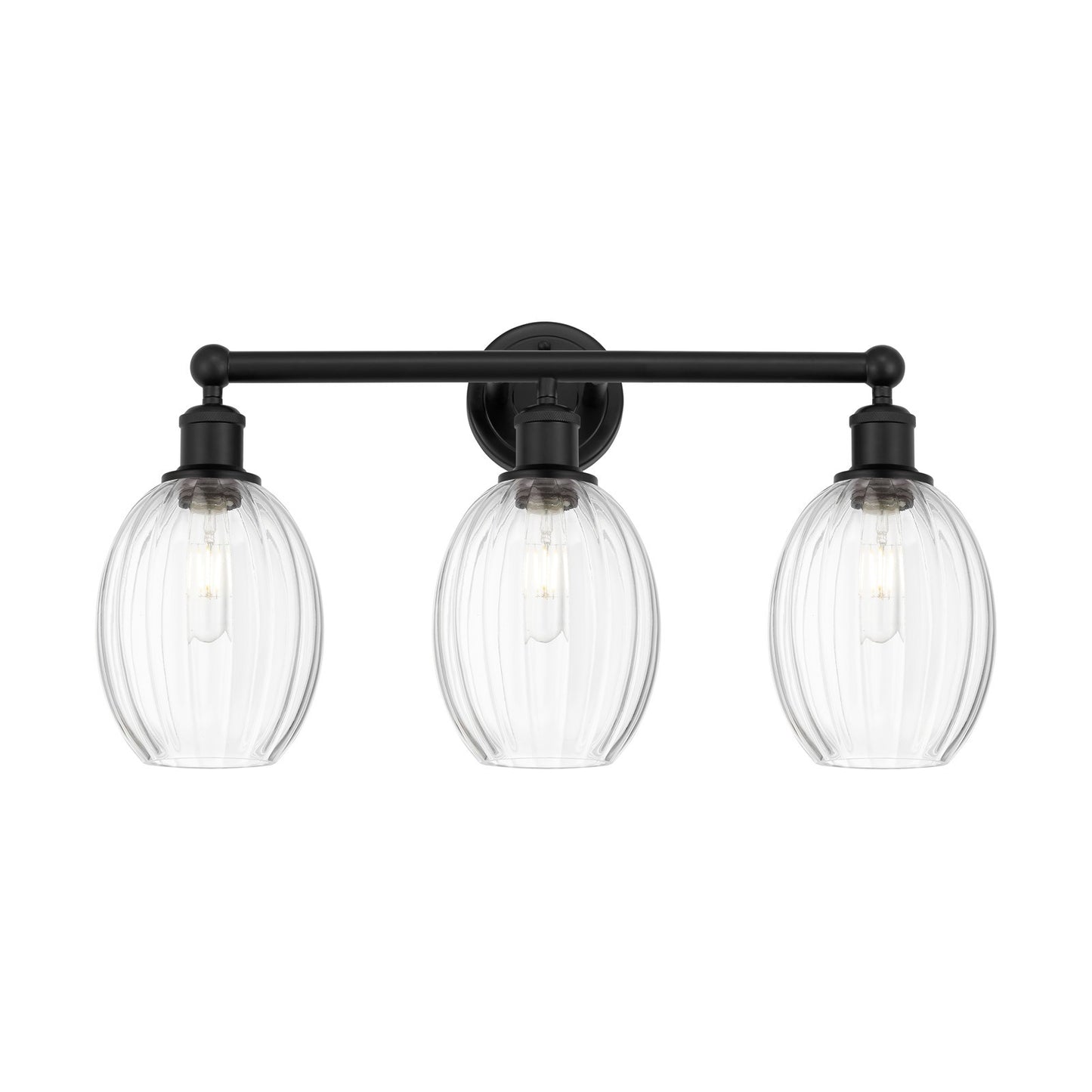 Innovations Preston Bulb 24in 3-Light Bath Vanity | Industrial Matte Black Steel and Clear Glass | Bathroom & Powder Room | Model 616-3W-BK-G459-6CL