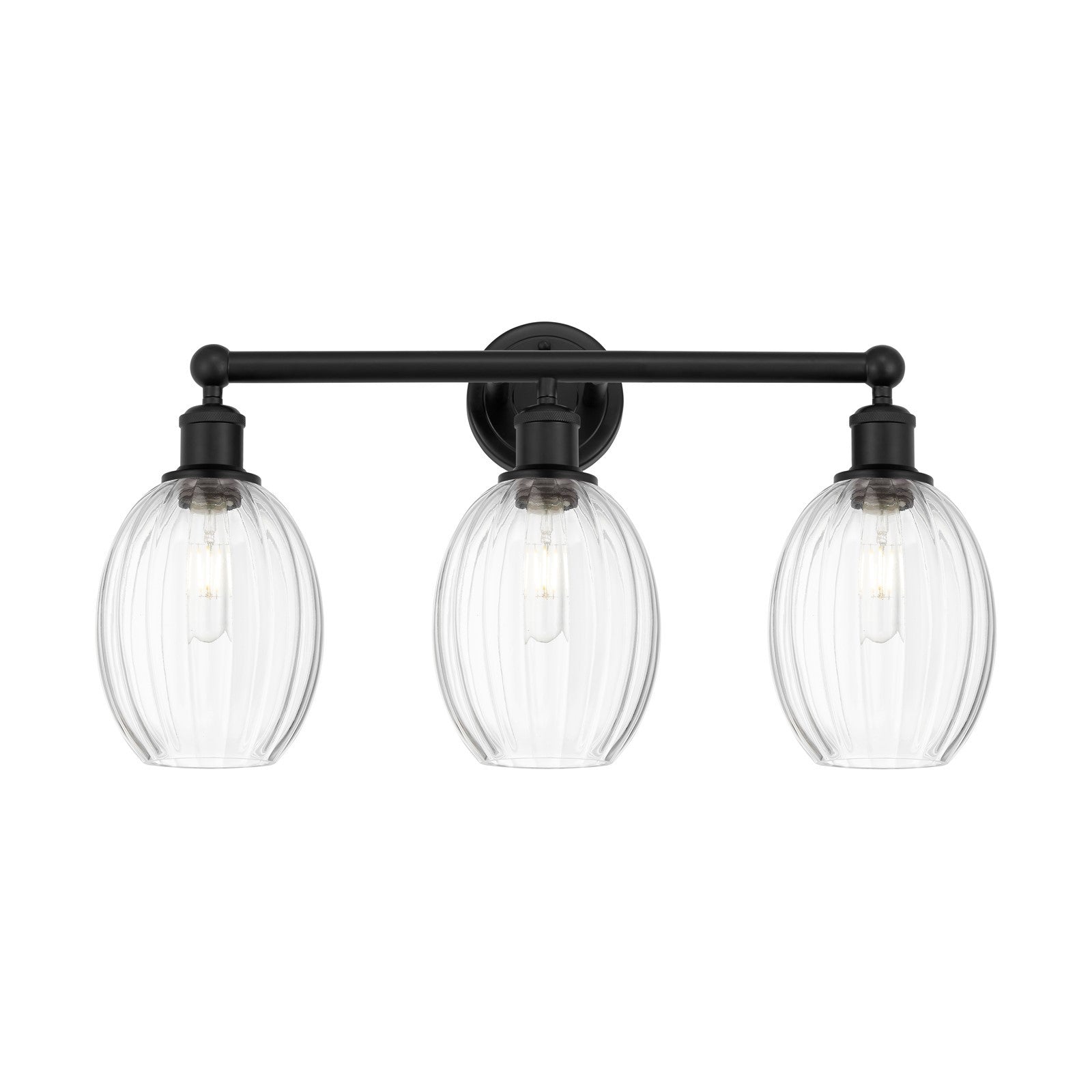 Innovations Preston Bulb 24in 3-Light Bath Vanity | Industrial Matte Black Steel and Clear Glass | Bathroom & Powder Room | Model 616-3W-BK-G459-6CL