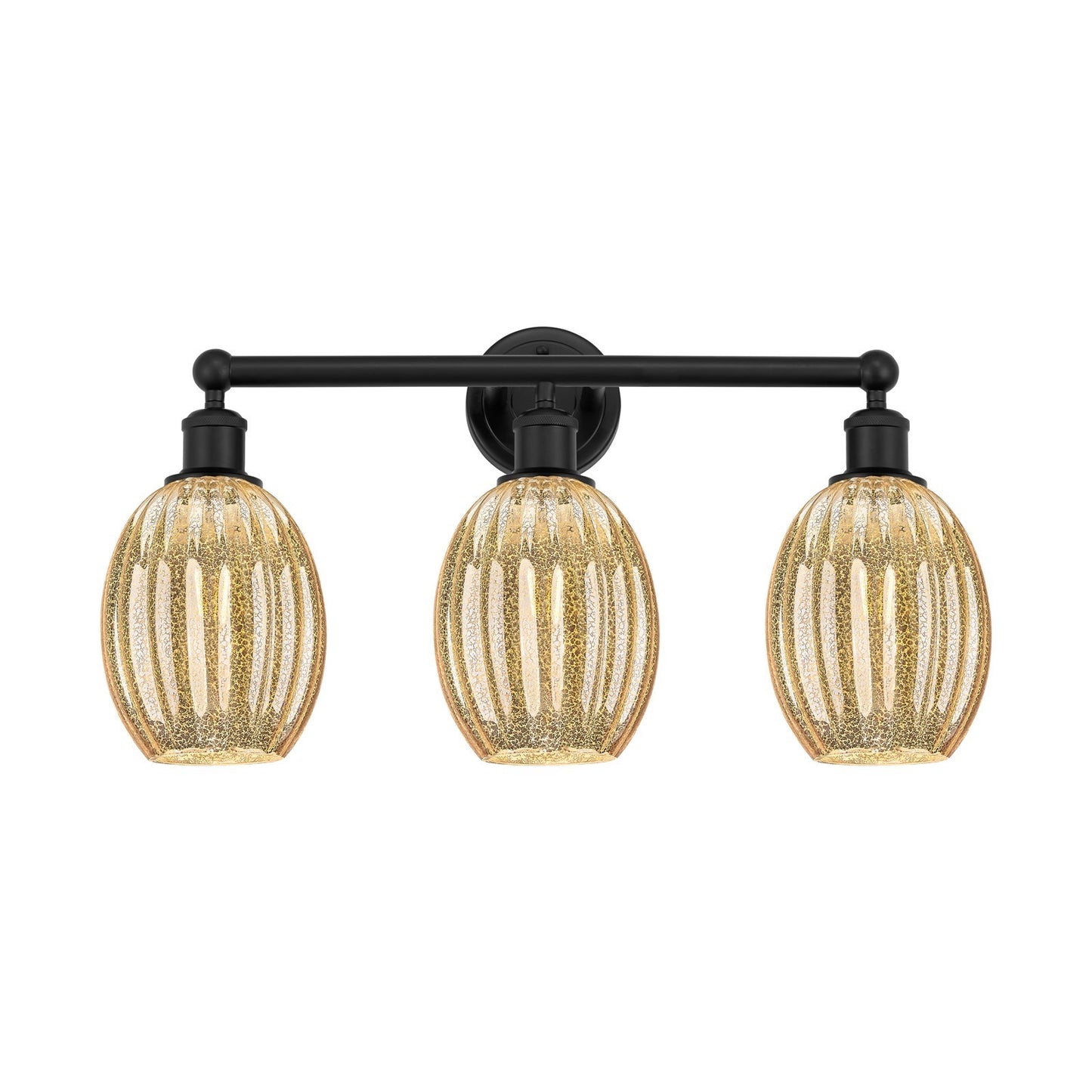 Innovations Preston Bulb 24in 3-Light Bath Vanity | Industrial Matte Black Steel and Mercury Glass | Bathroom Vanity & Powder | Model 616-3W-BK-G459-6ME