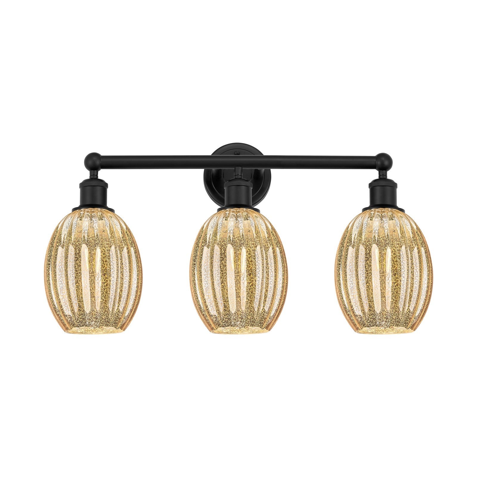 Innovations Preston Bulb 24in 3-Light Bath Vanity | Industrial Matte Black Steel and Mercury Glass | Bathroom Vanity & Powder | Model 616-3W-BK-G459-6ME