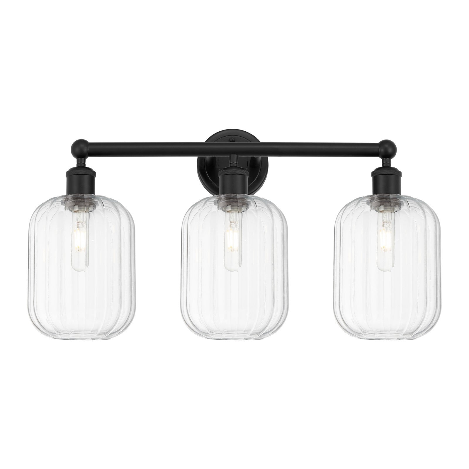 Innovations Preston Cylinder 25in 3-Light Bath Vanity | Industrial Modern Matte Black Steel and Clear Glass | Bathroom Vanity & | Model 616-3W-BK-G460-7CL